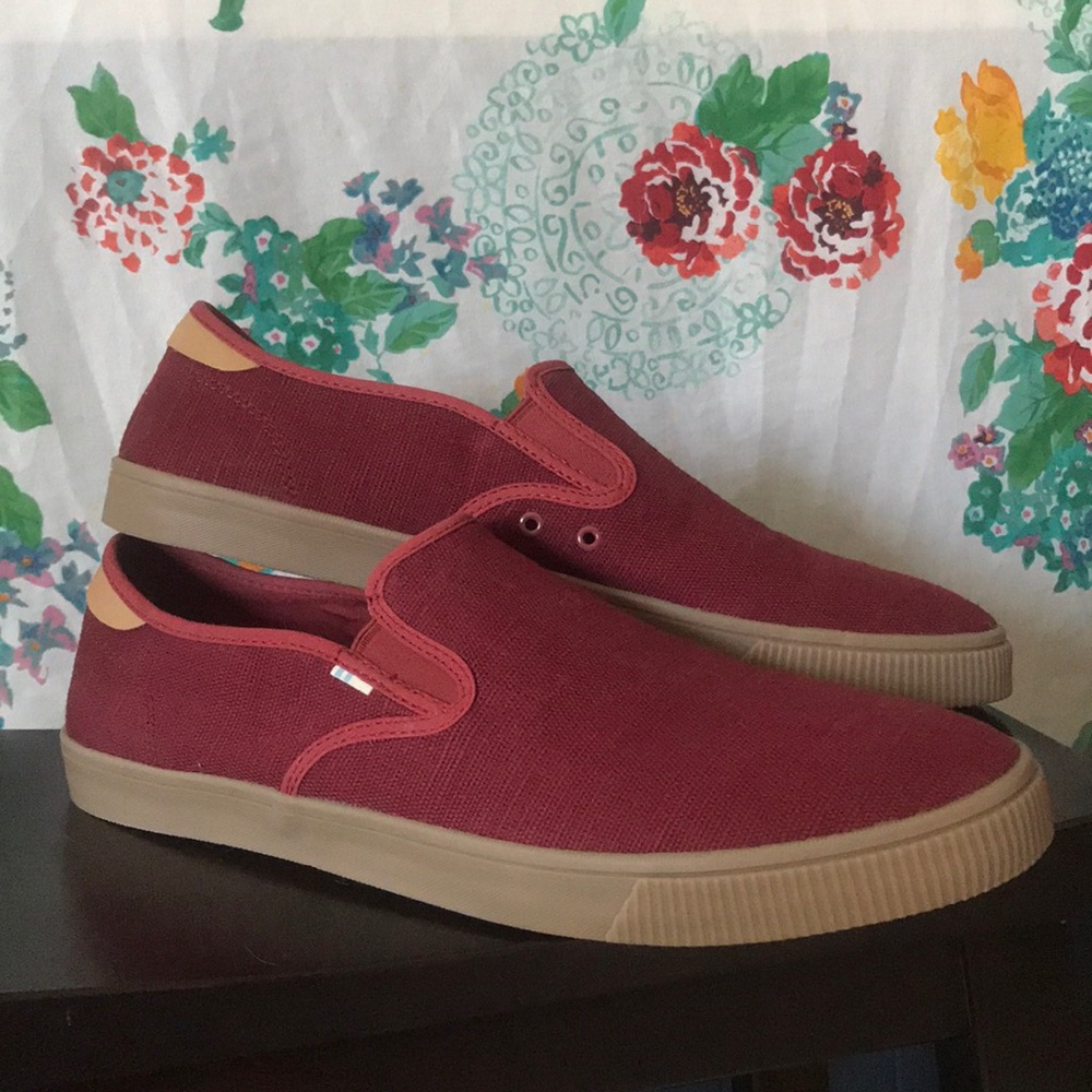 Toms red canvas slip-ons